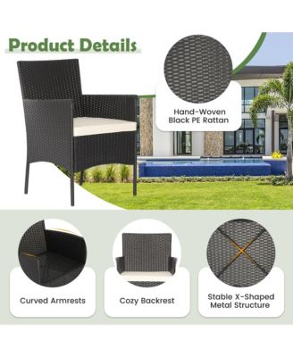 5 Piece Patio Rattan Conversation Set Outdoor Wicker Sofa Set  with 2 Ottomans