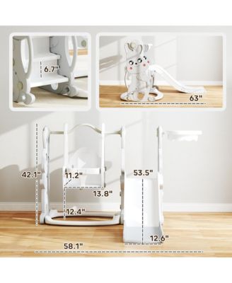 4 in 1 Toddler Slide and Swing Set w/ Climber, Basketball Hoop,