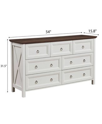 Farmhouse 7 Drawers Dresser for Bedroom, Wood Rustic Dresser Tv Stand, Storage Dressers Organizer for Bedroom, Living Room,Hallway