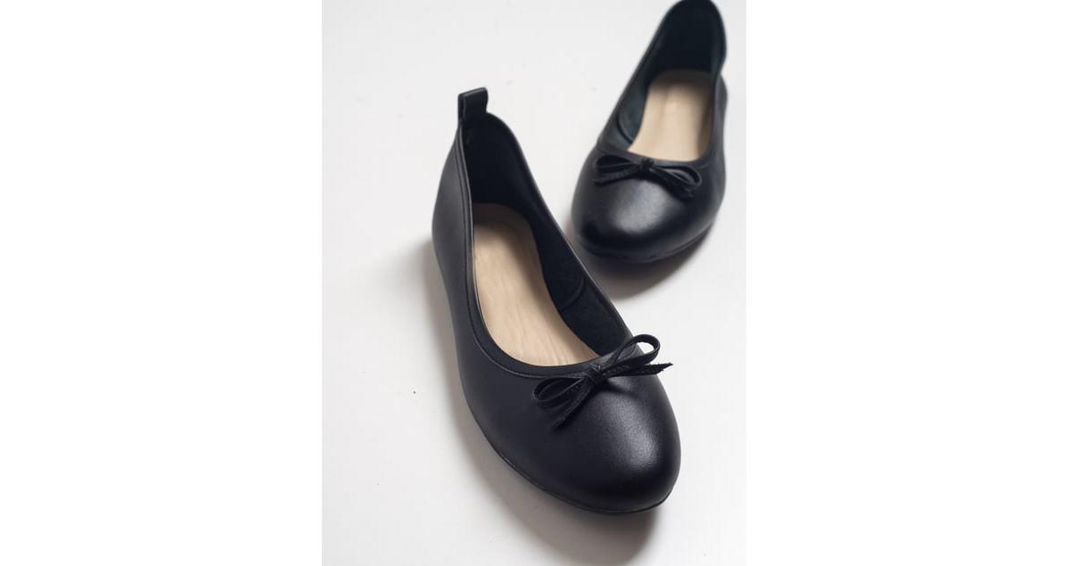 Florence Leather Ballerina Flats - Navy blue leather
