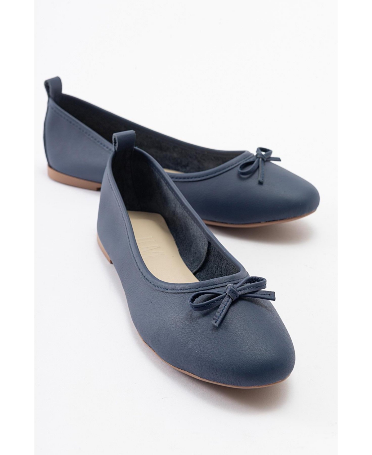 Florence Leather Ballerina Flats - Navy blue leather