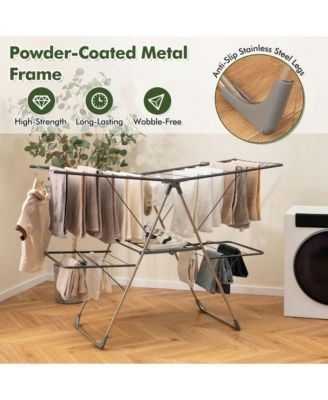 2-Tier Clothes Drying Rack with 33 Drying Rails and Height Adjustable Gullwings