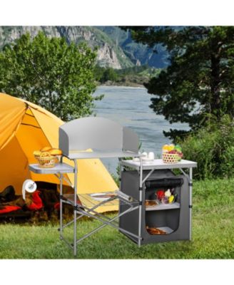 Foldable Outdoor BBQ Portable Grilling Table with Windscreen Bag