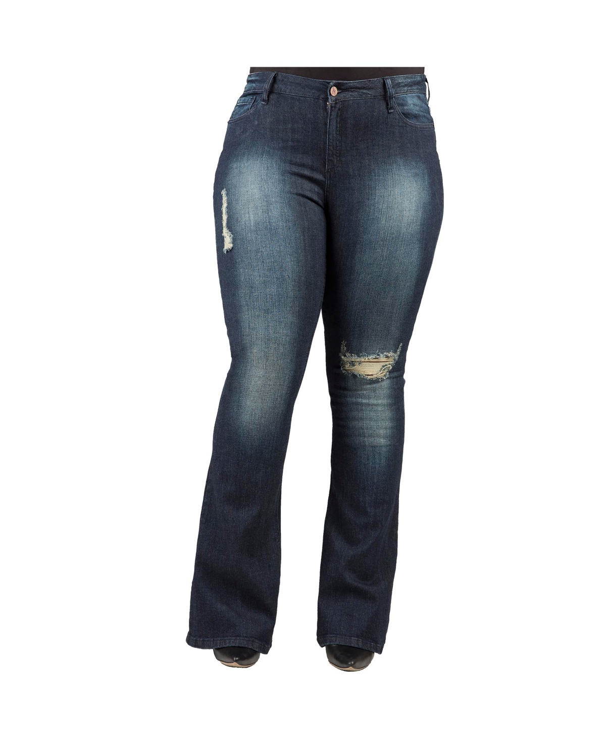 Plus Size Tall Curvy-Fit Denim Distressed Flare Jeans - Dark blue rip