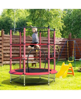 55" Trampoline for Kids, Children Trampoline w/Safety Enclosure Net & Spring Pad & Bulit-in Zipper Sturdy Steel Frame, Mini Outdoor Indoor Trampoline for Patio, Garden, Porch