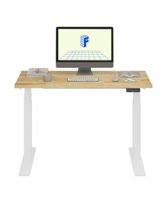 E7-COMMERCIAL 48  W Electric Adjustable Standing Desk, Rubber Wood Top, White Base