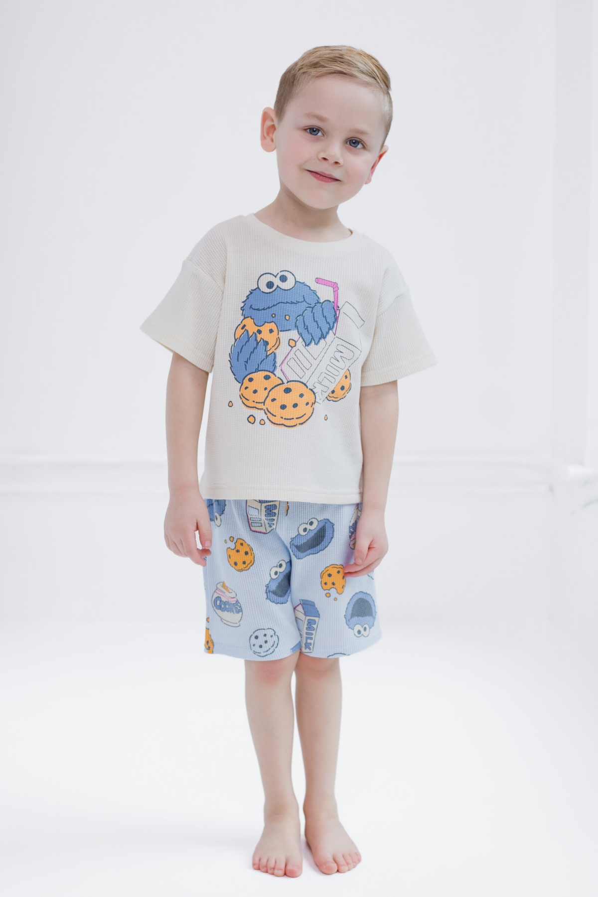 Sesame Street Toddler Boys Cookie Monster Waffle Knit T-Shirt and Shorts Outfit Set