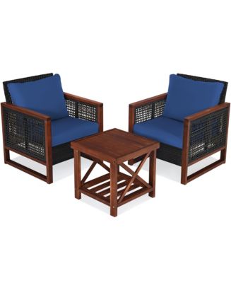 Gymax 3 Piece Outdoor Furniture Set Rattan Wicker Patio Conversation ...