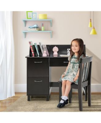 Kids Wooden Writing Furniture Set with Drawer and Storage Cabinet