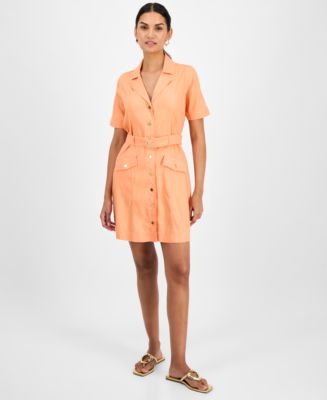 I.N.C. International Concepts Women's Linen-Blend Belted Mini Dress,  Exclusively at Macy's - Macy's