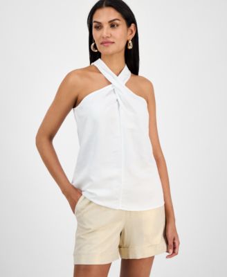 I.N.C. International Concepts - Women's Linen-Blend Halter Top, Exclusively at Macy's