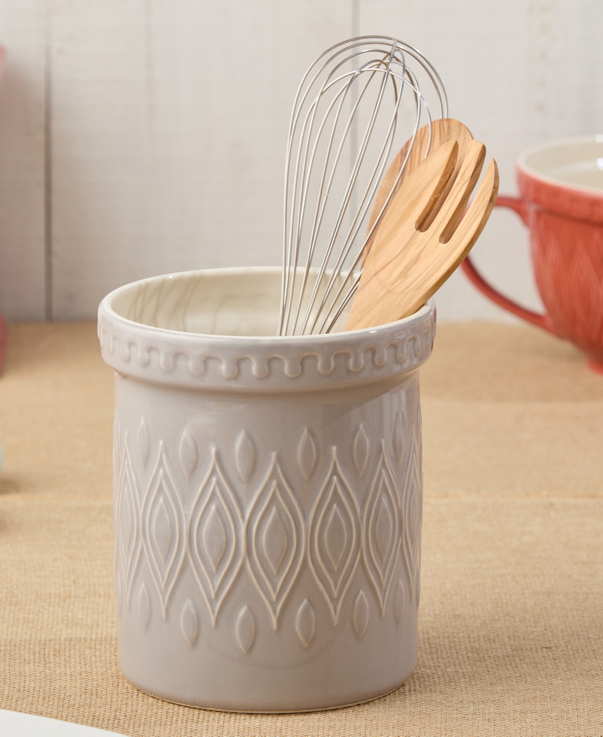 Certified International Vintage Farm Tool Crock In White