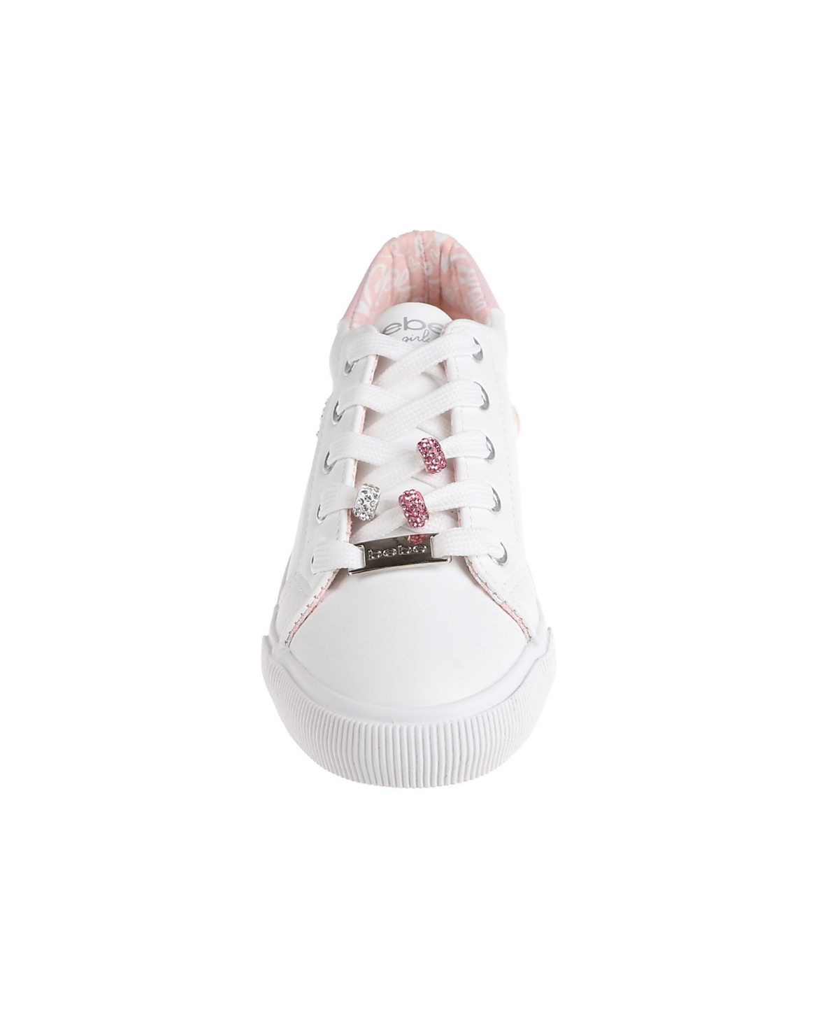 Bebe Little Girls Low Top With Rhinestones Beads And Plate Sneakers In White