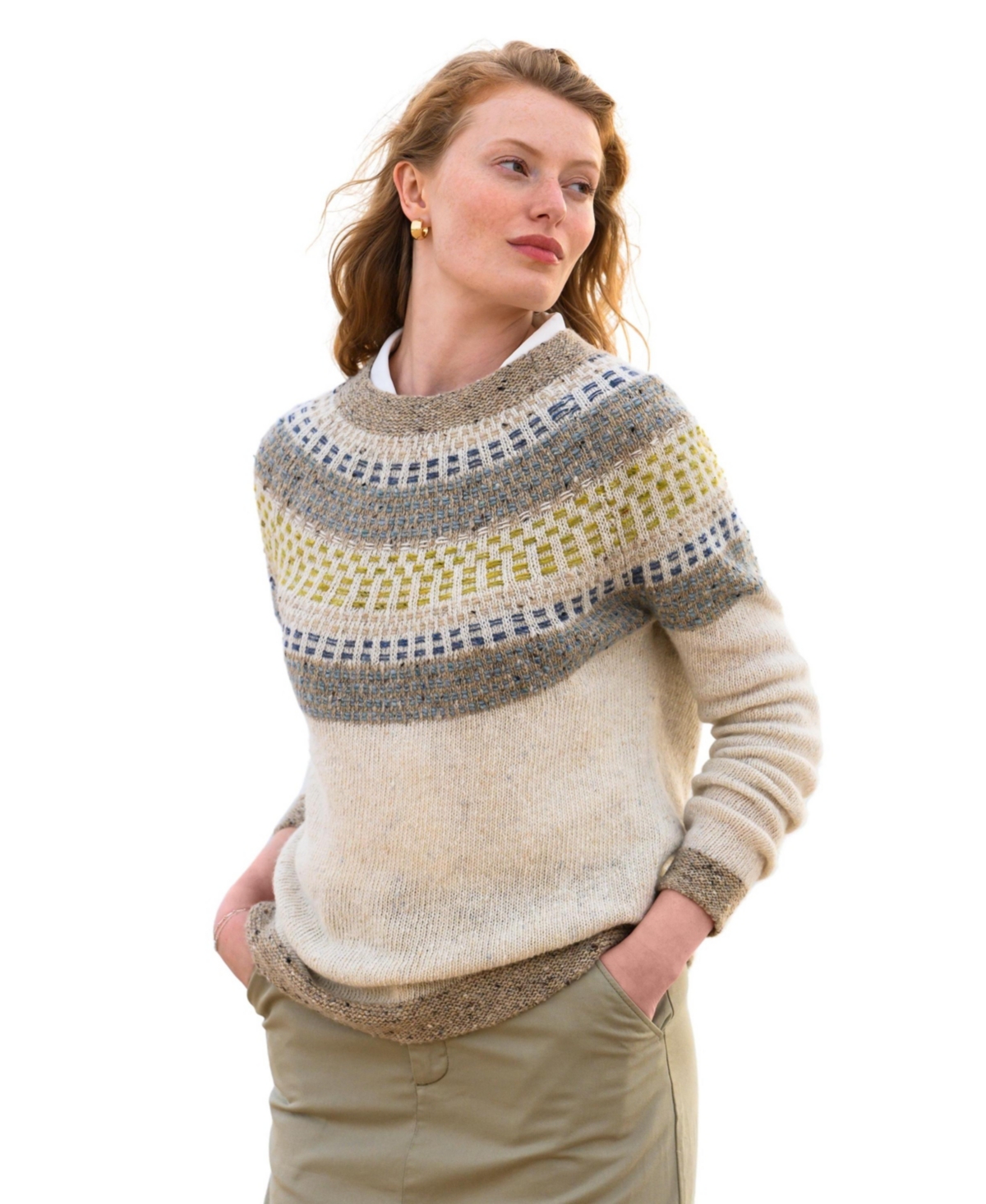 Women's Float Stitch Yoke Donegal Sweater - Ecru