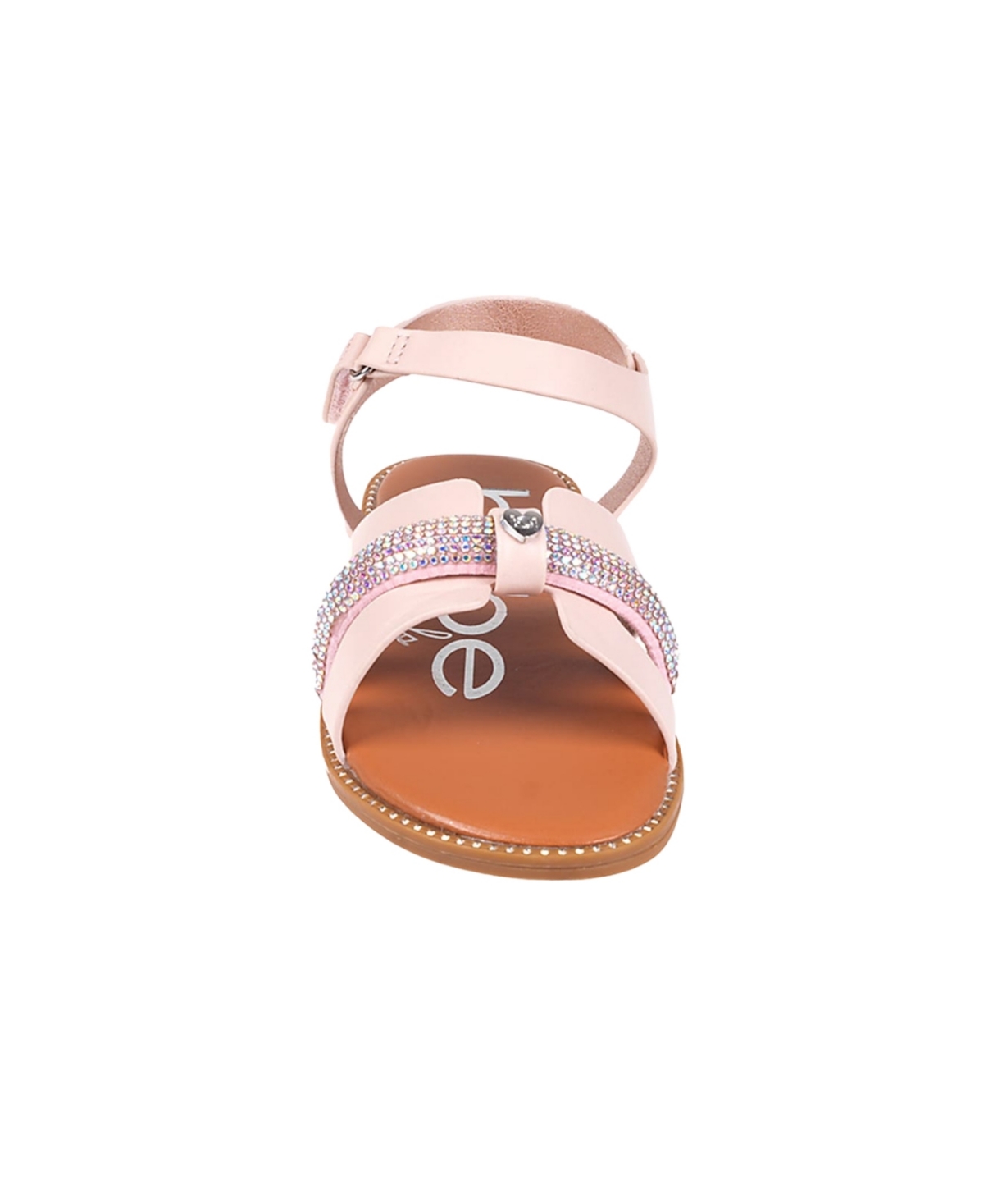 Bebe Little Girls Flat With Rhinestone And Heart Charm Sandals In Blush