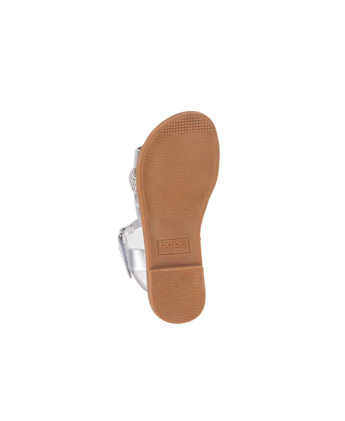 Bebe Little Girls Flat With Rhinestone And Heart Charm Sandals In Silver