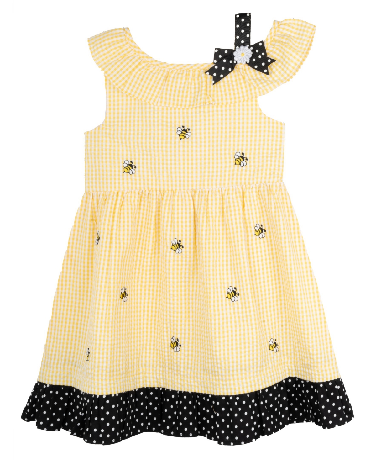 RARE EDITIONS TODDLER AND LITTLE GIRLS BUMBLE BEE SEERSUCKER DRESS 
