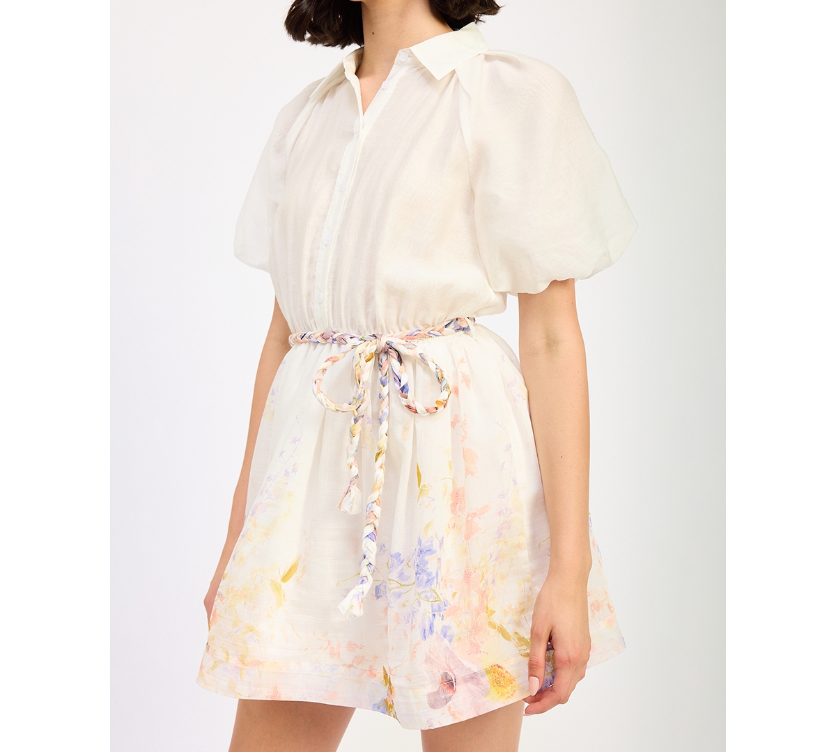 En Saison Taylorann Puff Sleeve Minidress In Ivory Violet Orange