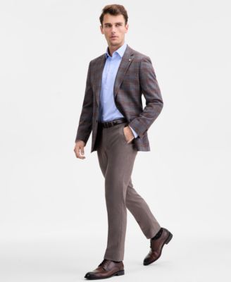 Men's Modern-Fit Brown Blue Plaid Sport Coat 