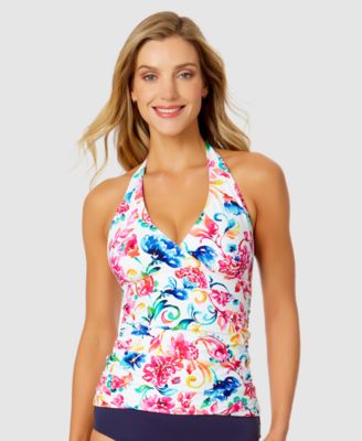 Anne Cole - Women's Watercolor Paisley Marilyn Halter Tankini Top