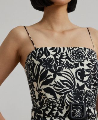 送関込☆RALPHLAUREN FLORAL BELTED FAILLE COCKTAIL DRESS Lauren Ralph Lauren Women's Floral Belted Faille Cocktail