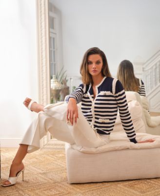 T Tahari - Women's Striped Long-Sleeve Cardigan