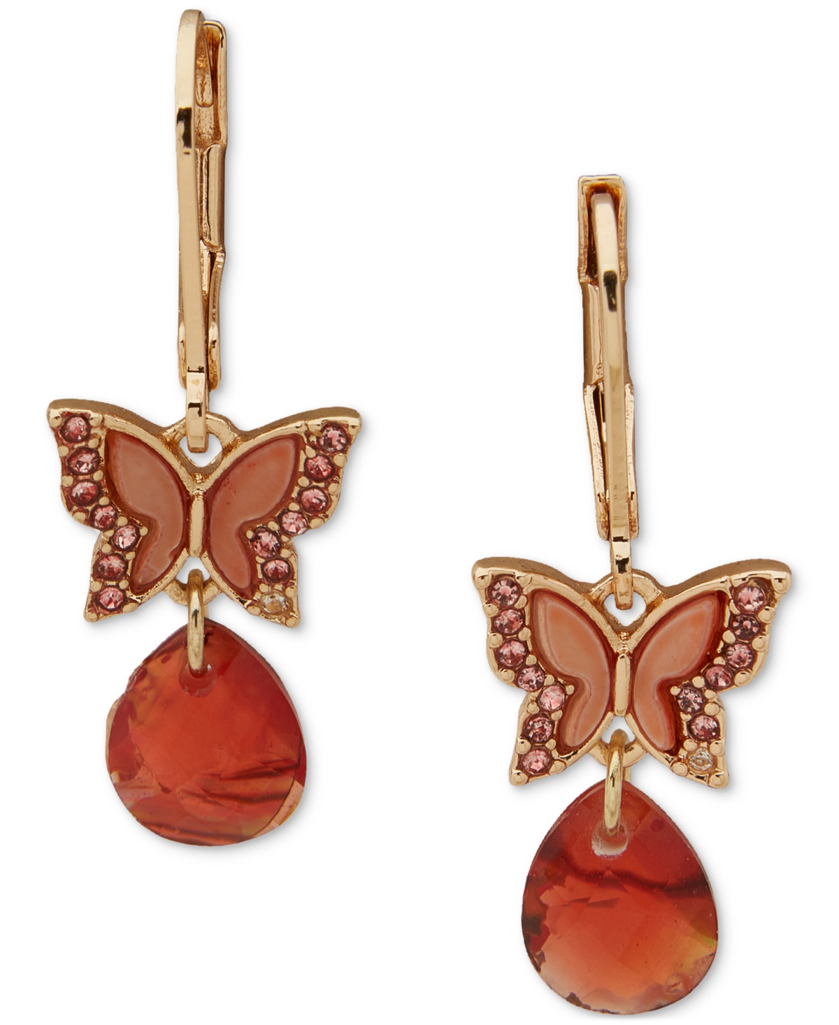 Gold-Tone Mixed Stone Butterfly Drop Earrings - Turquoise