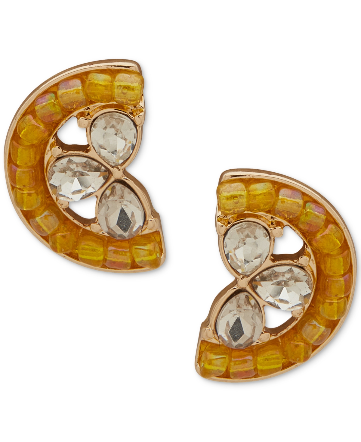 Gold-Tone Mixed Crystal Lemon Slice Stud Earrings - Yellow