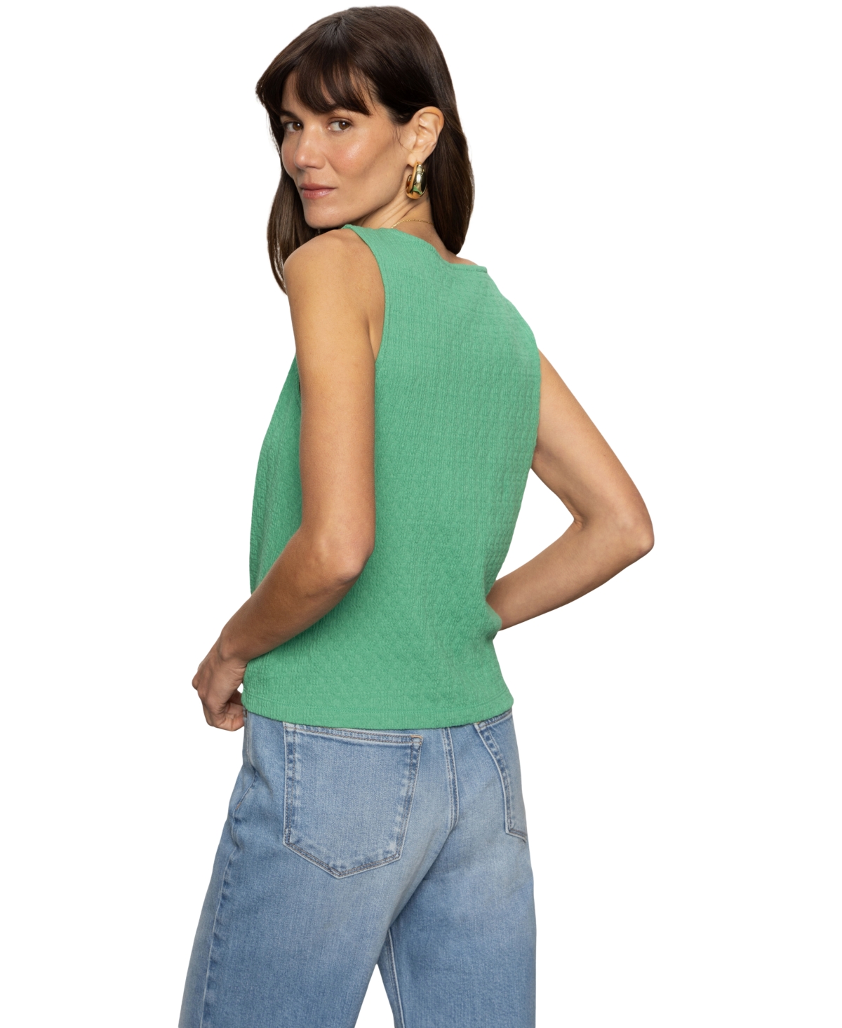 Sanctuary Vacation Textured Tie Front Button-up Tank In Palm