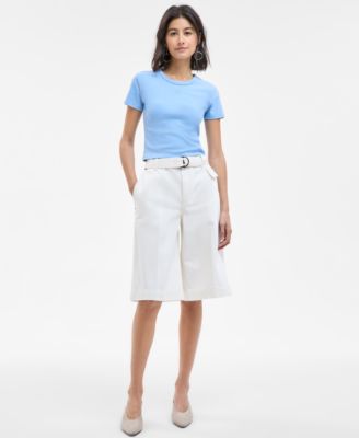HUGO - Women's Cotton High-Rise Denim Bermuda Shorts
