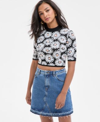 HUGO - Women's Floral Mock-Neck Knit Crop Top