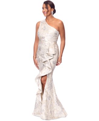 Petite One-Shoulder Metallic Jacquard Gown