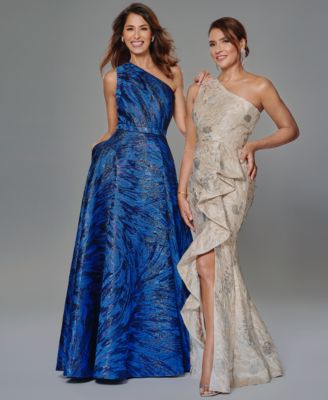 Petite One-Shoulder Metallic Jacquard Gown