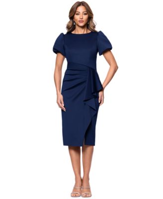 XSCAPE - Petite Short-Sleeve Boat-Neck Scuba Draped Dress