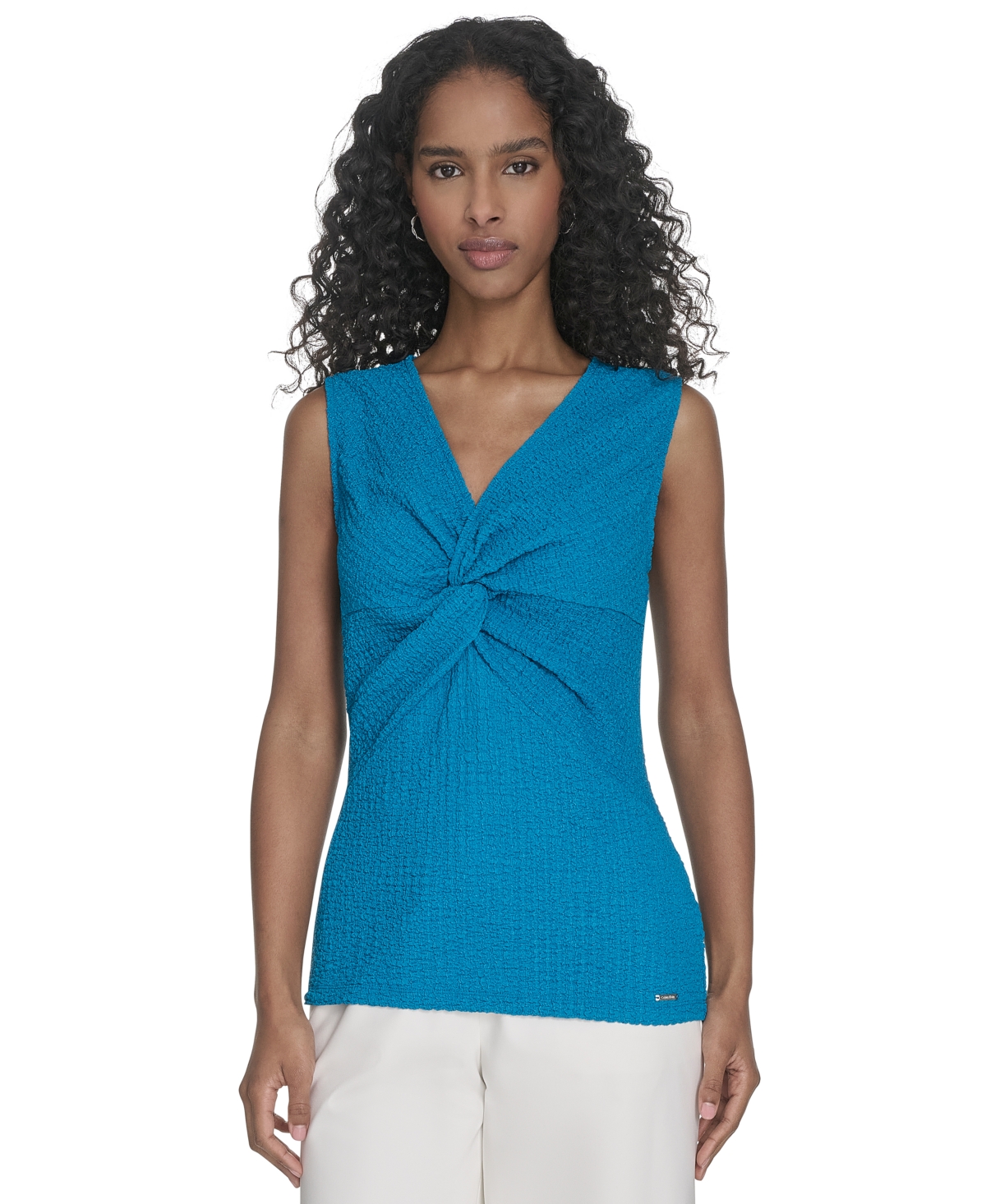Shop Calvin Klein Women's Textured Twist-front Blouse In Corsica