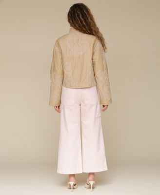 Avec Les Filles Women's Cotton Embroidered Cropped Jacket