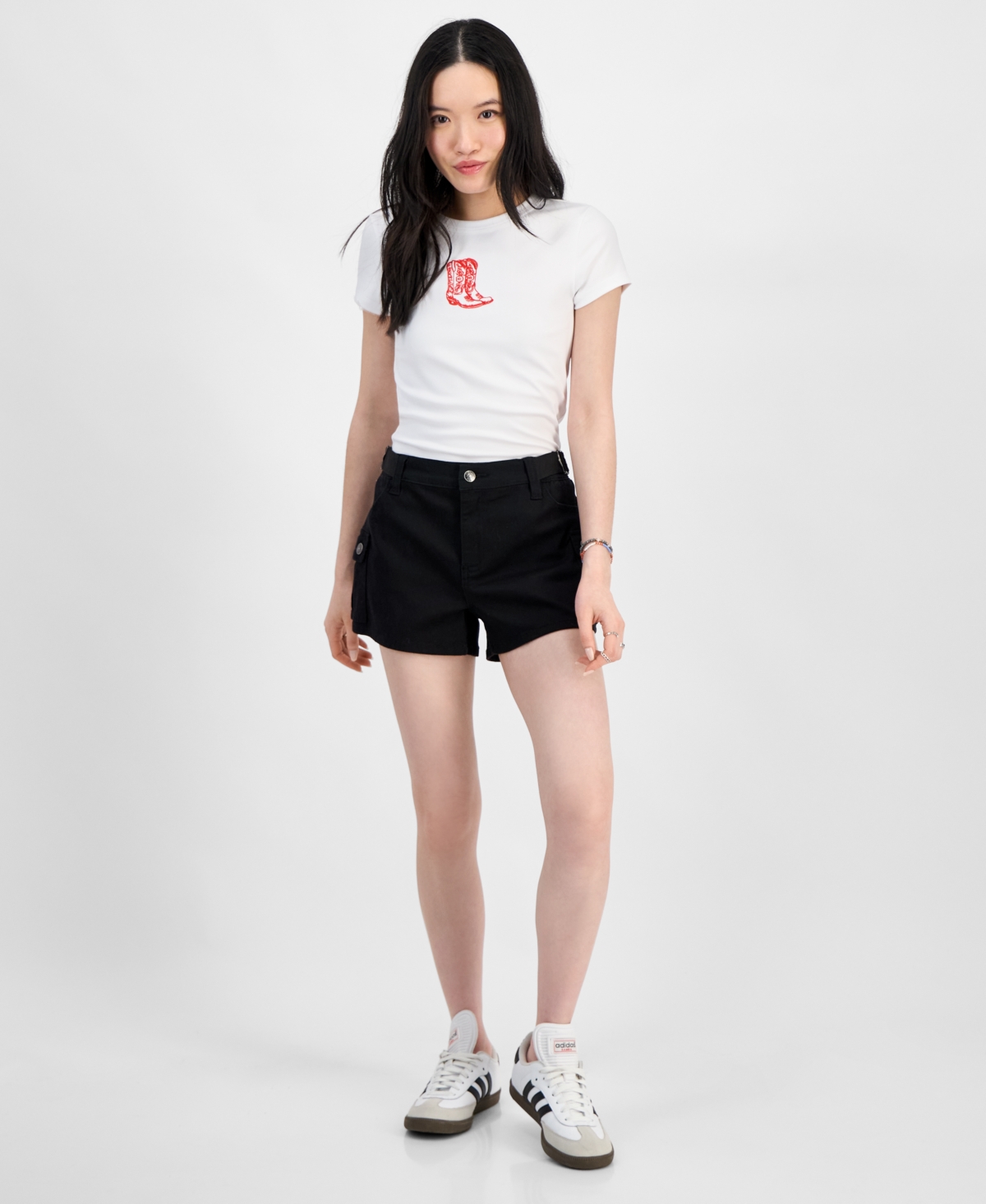 Juniors' High Rise Utility Shorts - Nimbus Cloud
