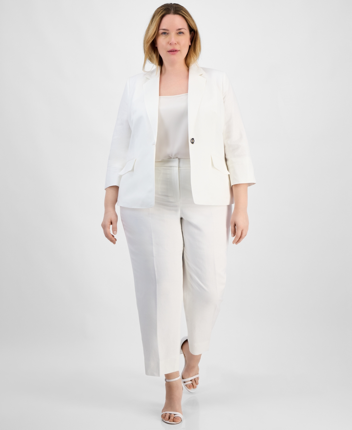 Kasper Plus Size Linen-blend Blazer In Lily White