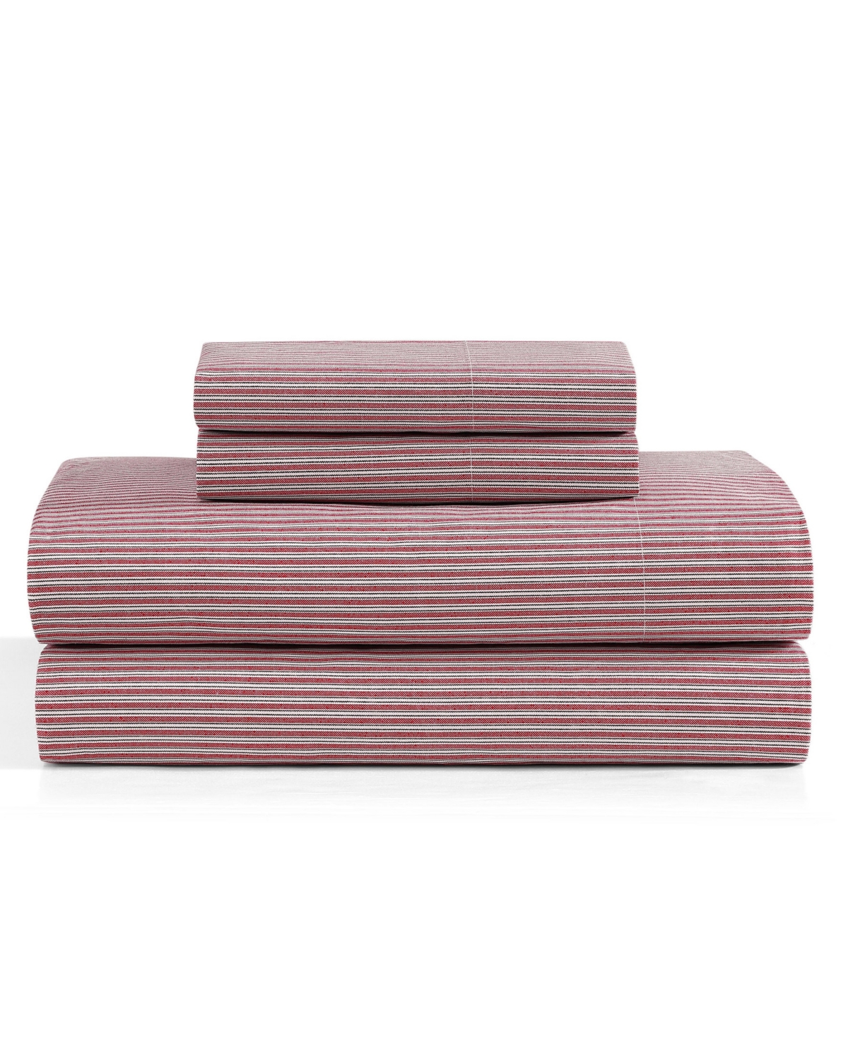 Tommy Hilfiger Printed 200-thread Count Cotton Percale 4-pc. Sheet Set, King In Highland Ticking Stripe Red