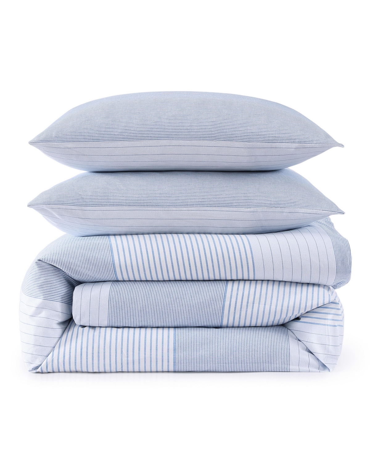 Tommy Hilfiger Modern Stripe Cotton 3-pc. Duvet Cover Set, Full/queen In White,pale Blue,dark Blue