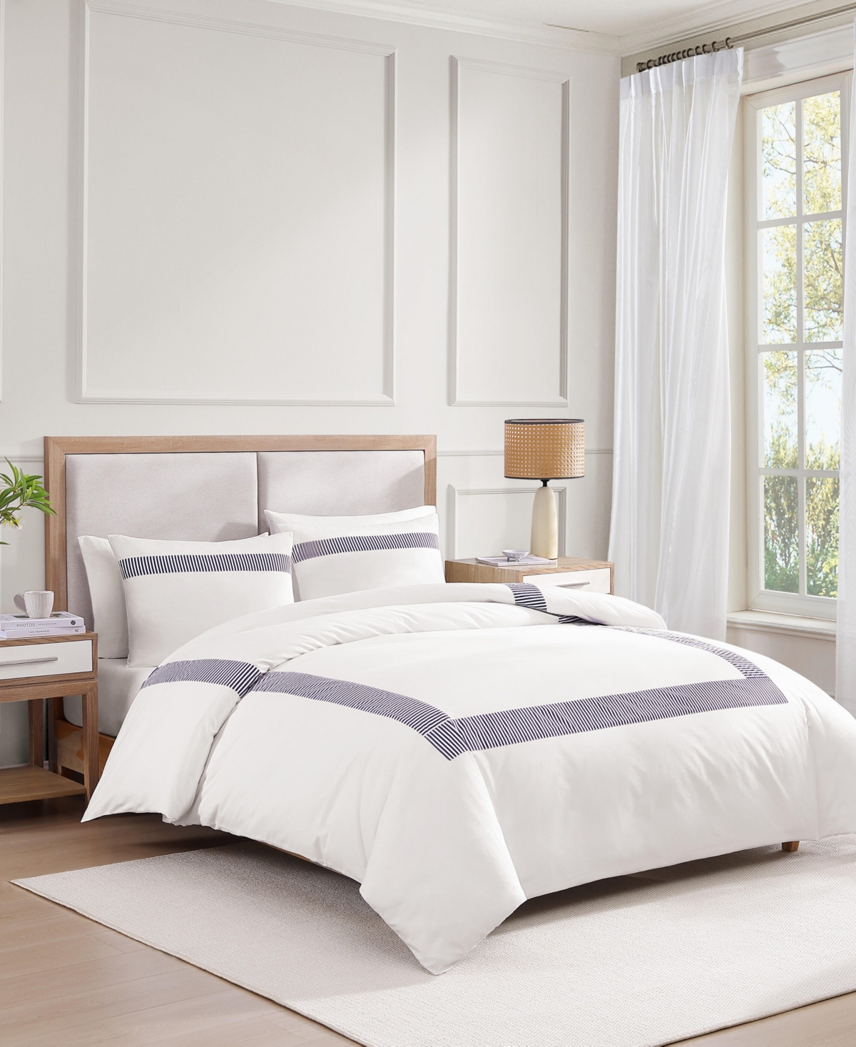 Tommy Hilfiger Madison Oxford Cotton 3-pc. Duvet Cover Set, King In Navy,white