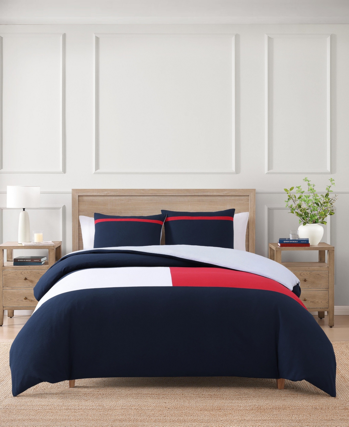 Tommy Hilfiger Iconic Anniversary Seersucker Duvet Cover Set In Core Navy,red,white