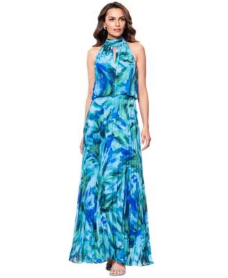 XSCAPE - Women's Printed Pleated Chiffon Maxi Dress