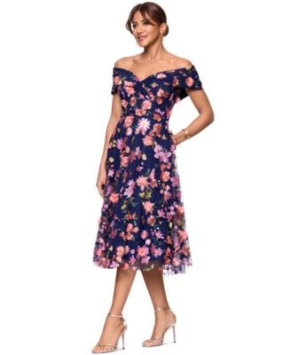 XSCAPE Women's Off-The-Shoulder Embroidered Floral Dress - Macy's
