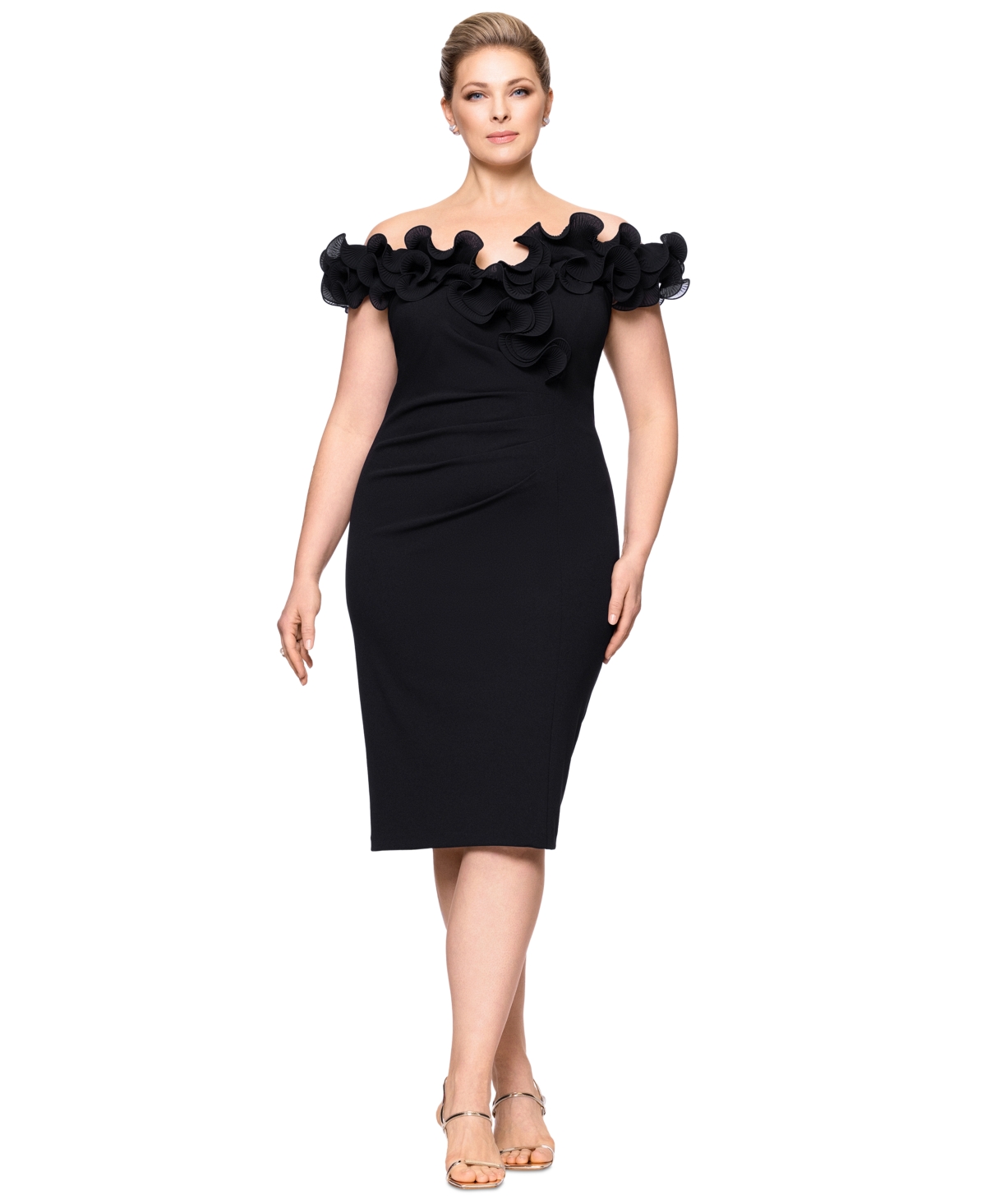 Plus Size Short-Sleeve Sweetheart-Neck Scuba-Crepe Bodycon Dress - Black