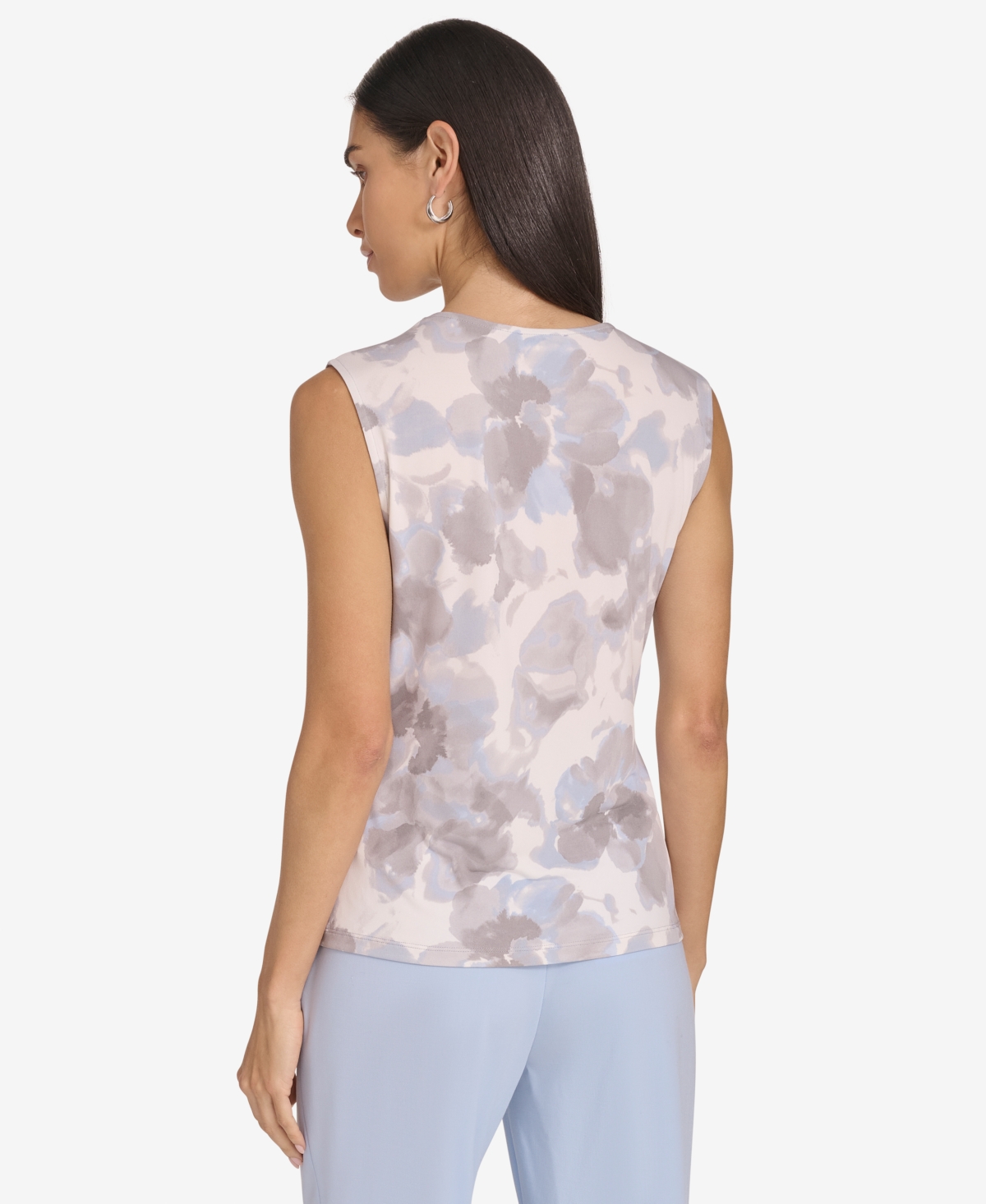 Calvin Klein Petite Draped-neck Sleeveless Top In Cream Multi