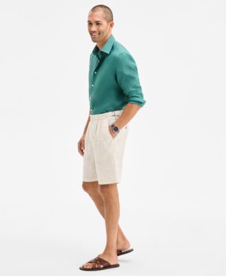 Men's Paisley Pleated Linen 9" Shorts, Exclusively at Macy's