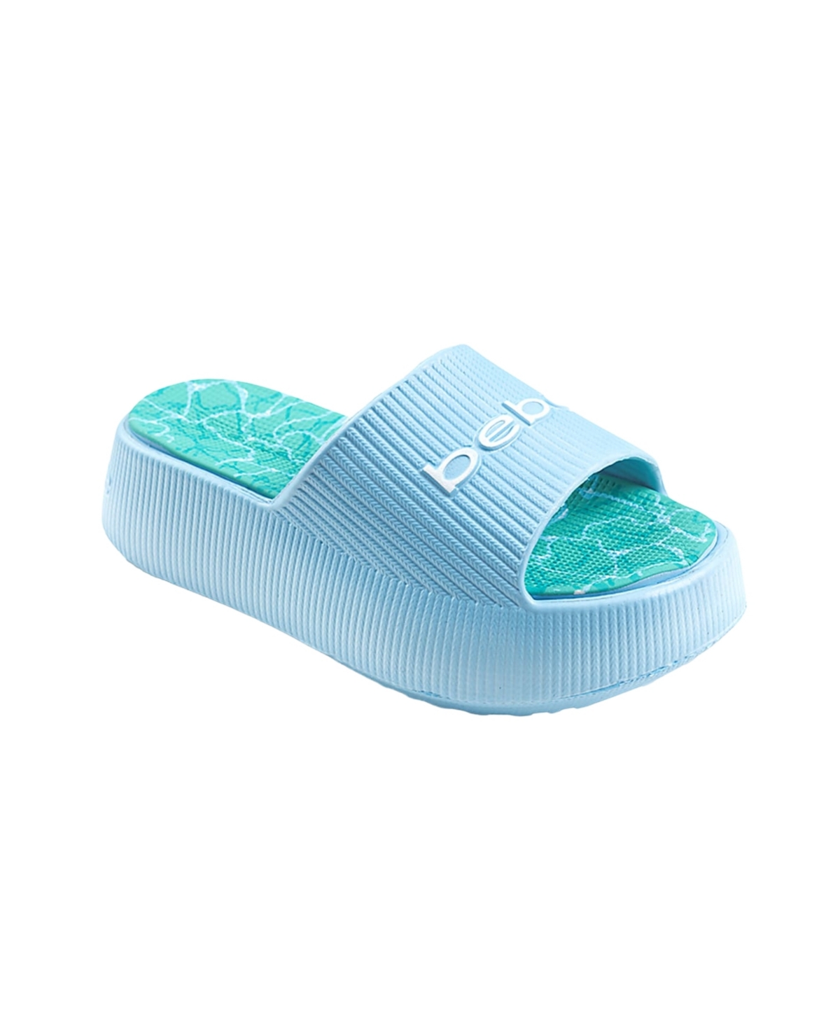 Bebe Little And Big Girls Trendy And Comfortable Summer Platform Slides In Light Pastel Blue