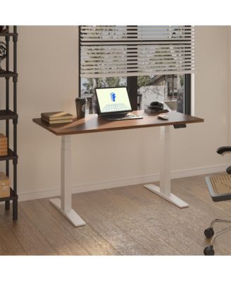 E7-COMMERCIAL 55  W Electric Adjustable Standing Desk, Black Walnut Top, White Base