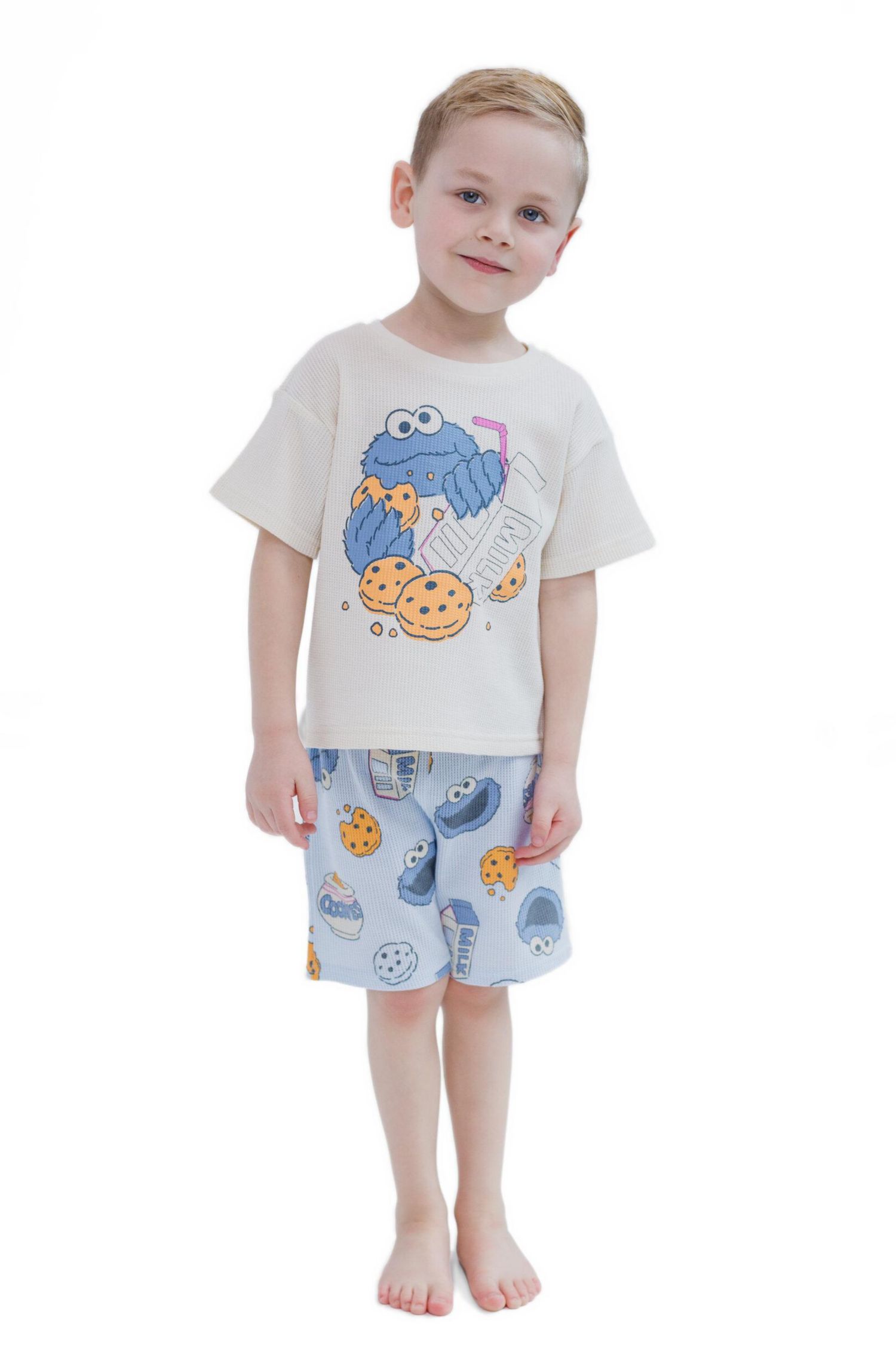 Little Boys Cookie Monster T-Shirt and Waffle Shorts Set